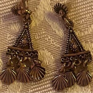 Elegant Vintage Damascene Gold Dangle Earrings